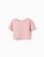 T-shirt en maille avec bordure en crochet Blanc+Rose clair 4 - vertbaudet enfant 
