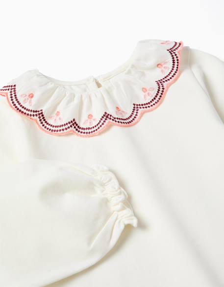 T-shirt à manches longues avec col brodé Beige clair 3 - vertbaudet enfant 