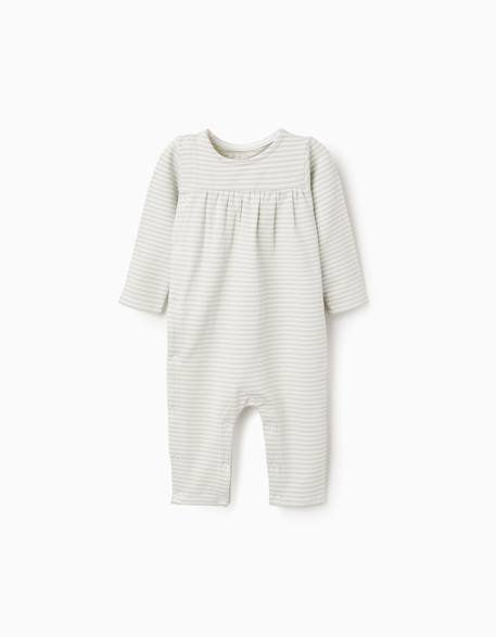 Combinaison en coton peigné à rayures Vert clair 1 - vertbaudet enfant 