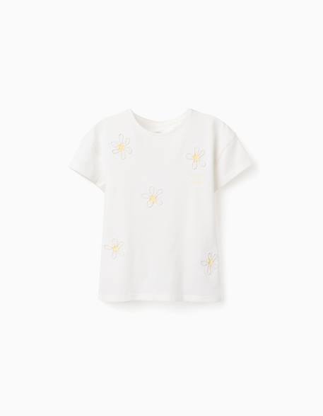 T-shirt en coton à imprimé floral 3d Blanc+Jaune clair 1 - vertbaudet enfant 