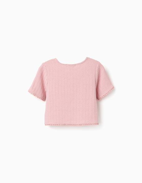 T-shirt en maille avec bordure en crochet Blanc+Rose clair 5 - vertbaudet enfant 