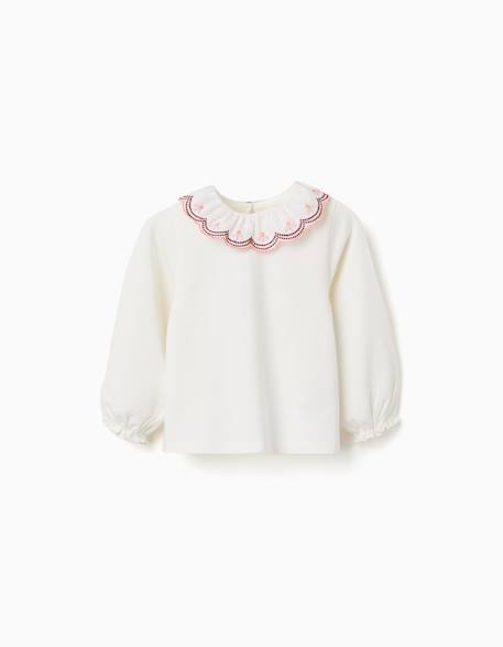 T-shirt à manches longues avec col brodé Beige clair 1 - vertbaudet enfant 