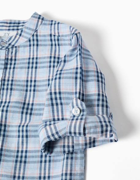 Chemise en coton à carreaux avec manches retroussées b&s Bleu foncé 4 - vertbaudet enfant 