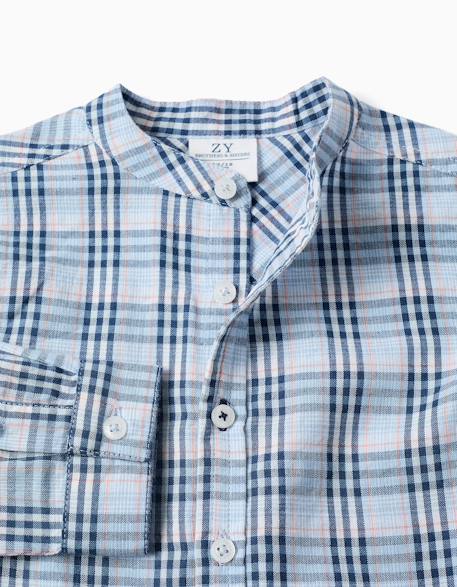 Chemise en coton à carreaux avec manches retroussées b&s Bleu foncé 3 - vertbaudet enfant 