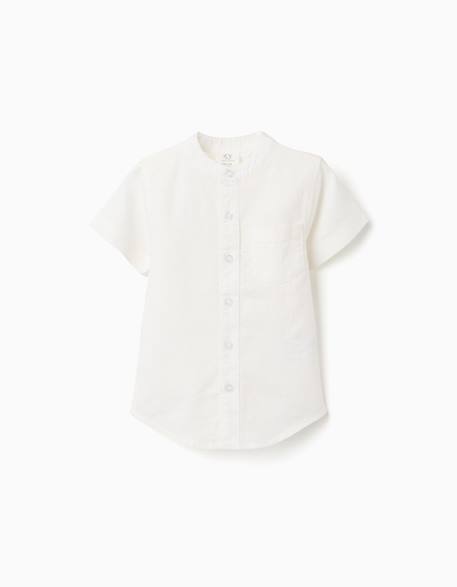 Chemise à manches courtes en lin et coton avec poche Blanc+Bleu clair 1 - vertbaudet enfant 