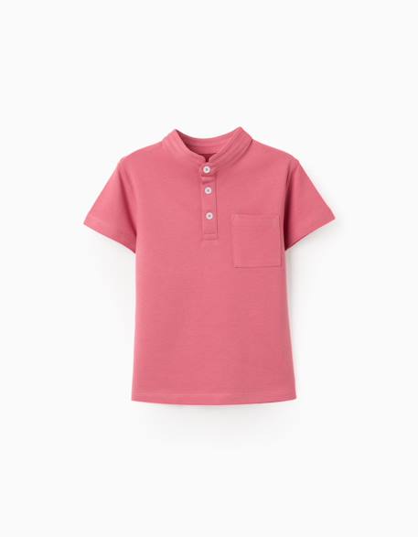 Polo en coton avec col mao et poche Blanc+Rose foncé 5 - vertbaudet enfant 