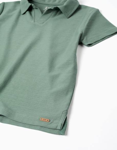 Polo en coton à jacquard Blanc+Vert foncé 7 - vertbaudet enfant 