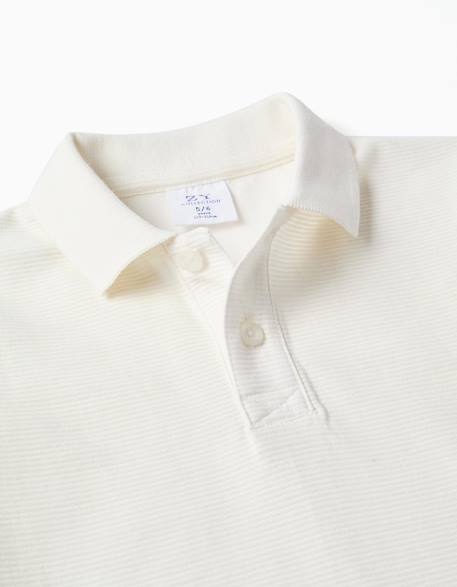 Polo côtelé en coton Blanc+Marrón 3 - vertbaudet enfant 