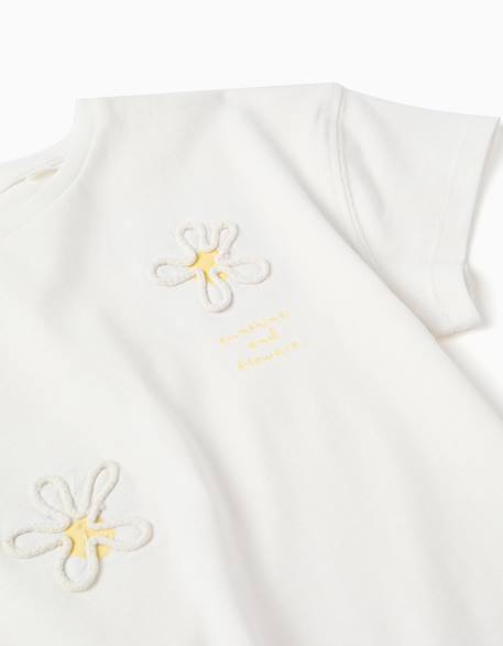 T-shirt en coton à imprimé floral 3d Blanc+Jaune clair 3 - vertbaudet enfant 