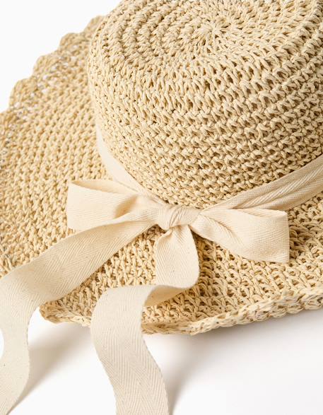 Chapeau de paille avec nœud décoratif Beige 3 - vertbaudet enfant 