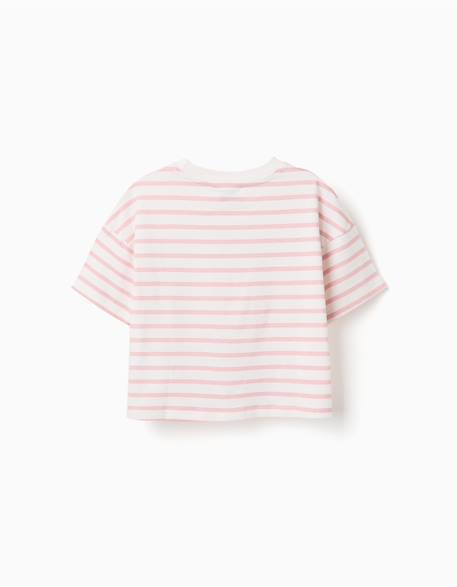 T-shirt en coton à rayures et imprimé besties Rose clair 2 - vertbaudet enfant 