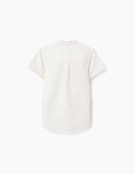 Chemise à manches courtes en lin et coton avec poche Blanc+Bleu foncé 2 - vertbaudet enfant 