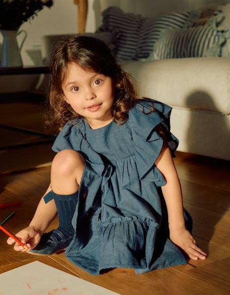 Fille-Robe en coton et lin avec manches à volants you&me