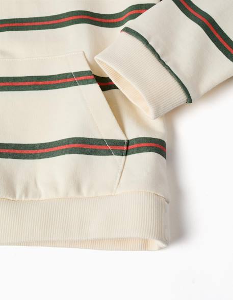 Sweat en coton à capuche et rayures Beige clair 4 - vertbaudet enfant 