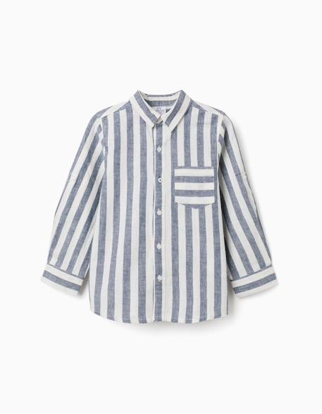 Chemise en coton et lin à rayures you&me Beige clair 2 - vertbaudet enfant 