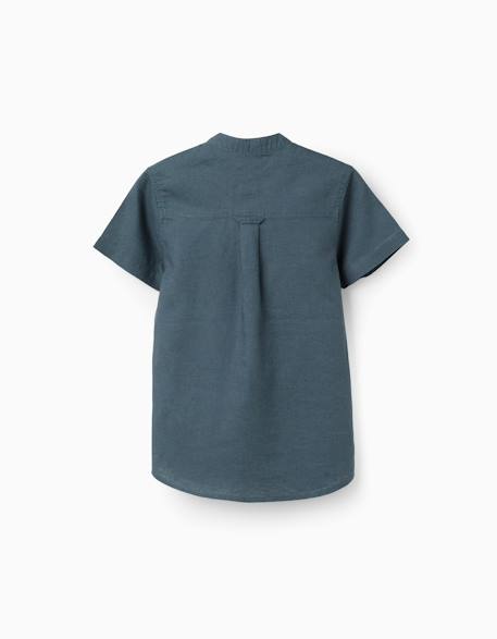 Chemise à manches courtes en lin et coton avec poche Blanc+Bleu foncé 5 - vertbaudet enfant 