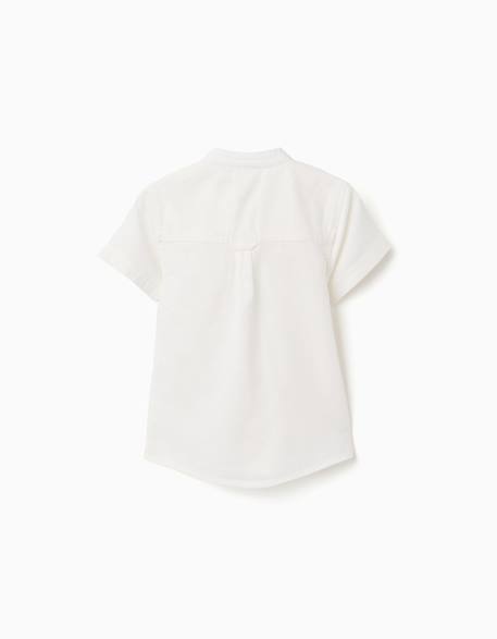 Chemise à manches courtes en lin et coton avec poche Blanc+Bleu clair 2 - vertbaudet enfant 