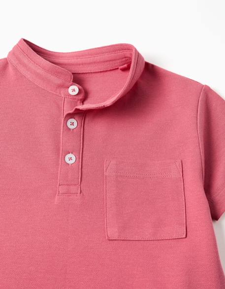 Polo en coton avec col mao et poche Blanc+Rose foncé 7 - vertbaudet enfant 