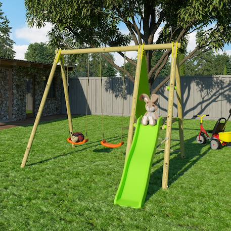 Portique balançoire dani topwood 2,30m 2 portique balançoires, 1 toboggan pour enfants Bois 6 - vertbaudet enfant 