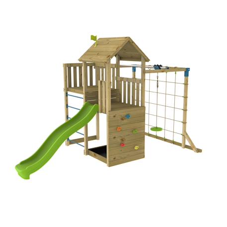 Aire jeux double plateforme santoline bois fsc® Marron - bleu - vert 2 - vertbaudet enfant 