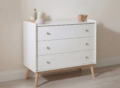 Commode 3 tiroirs gaïa Blanc & chêne 1 - vertbaudet enfant 