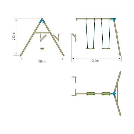 Bras de portique balançoire double avec sièges skywood bois fsc® Marron - bleu 4 - vertbaudet enfant 