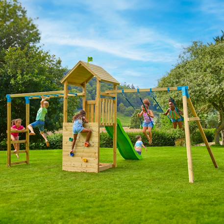 Bras de portique balançoire double skywood bois fsc® Marron - bleu 4 - vertbaudet enfant 