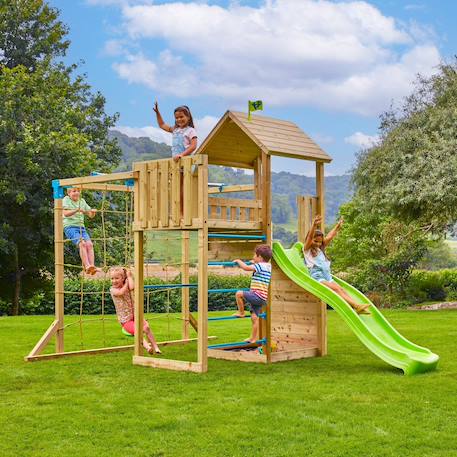 Aire jeux double plateforme santoline bois fsc® Marron - bleu - vert 1 - vertbaudet enfant 