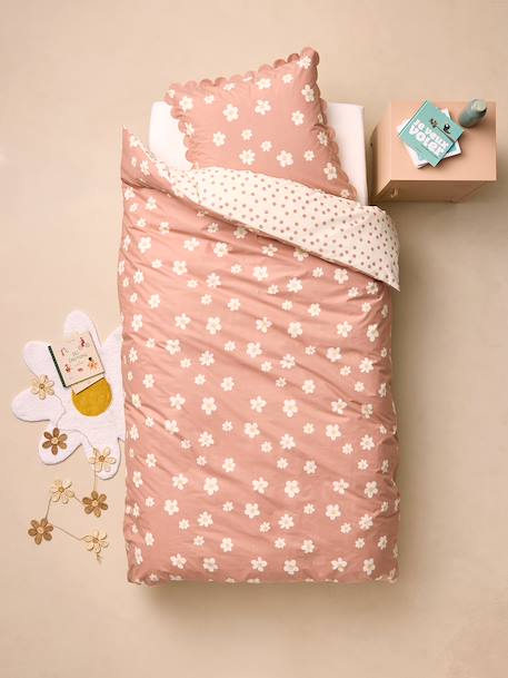 Parure housse de couette et taie d'oreiller rose imprimé 2 - vertbaudet enfant 