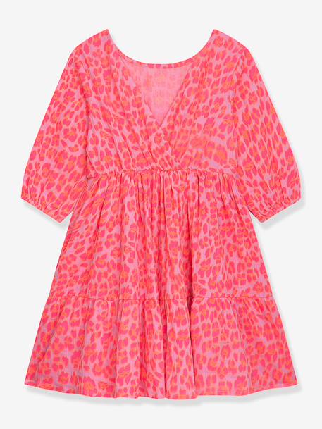 Robe à motif léopard, jupe à volants, manches longues fille DELENA DANAMADE rose 2 - vertbaudet enfant 