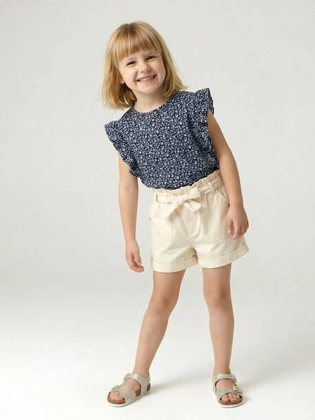 Short fille style paperbag écru+rose+tomette 1 - vertbaudet enfant 