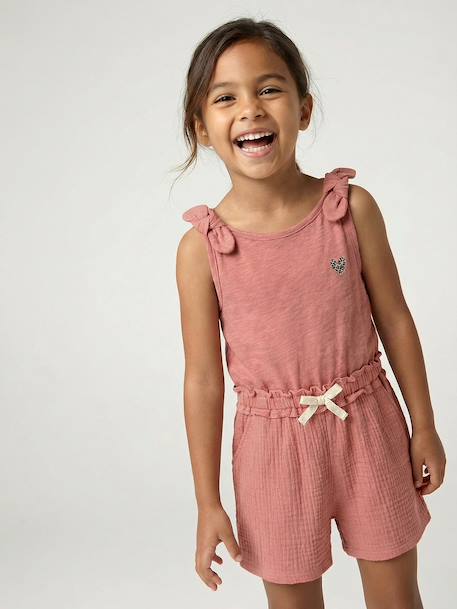 Combinaison short fille bi matière gris ardoise+vieux rose 10 - vertbaudet enfant 