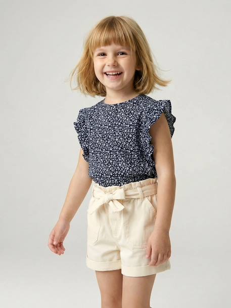 Short fille style paperbag écru+rose+tomette 5 - vertbaudet enfant 
