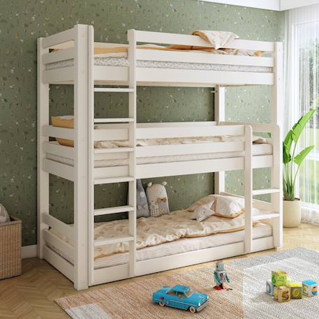 Lit superposé triple extra-solide en bois massif hercule Blanc 1 - vertbaudet enfant 