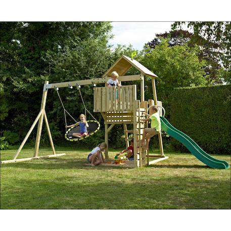 Aire de jeux balançoire nid kingswood bois fsc® Marron - bleu - noir - vert 1 - vertbaudet enfant 