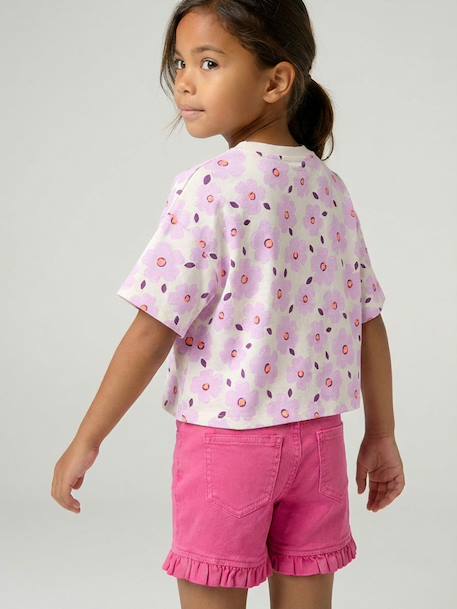 T-shirt fille cropped manches courtes beige+écru+rayé violet+rose poudré 11 - vertbaudet enfant 