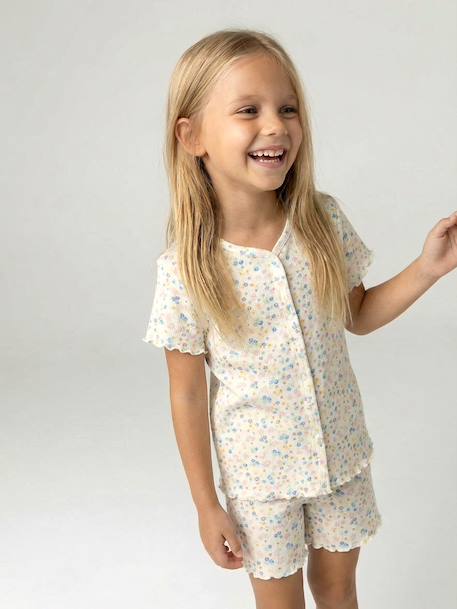 Lot de 2 pyjashort fleurs côtelés écru 12 - vertbaudet enfant 