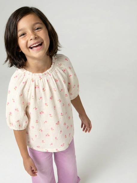 Blouse fille en gaze de coton écru+vanille+vert sauge 4 - vertbaudet enfant 