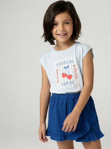 Tee-shirt fille cropped manches courtes épaulées bleu pâle+rose pâle 2 - vertbaudet enfant 