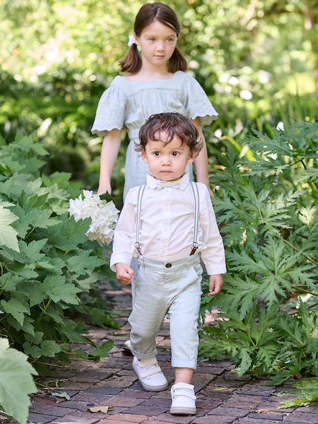Pantalon bébé à bretelles amovibles vert sauge 1 - vertbaudet enfant 