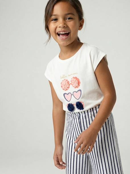 Tee-shirt motif fantaisie fille abricot+bleu grisé+écru+fraise 8 - vertbaudet enfant 
