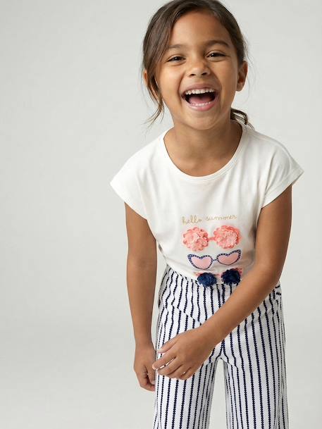 Tee-shirt motif fantaisie fille abricot+bleu grisé+écru+fraise 7 - vertbaudet enfant 