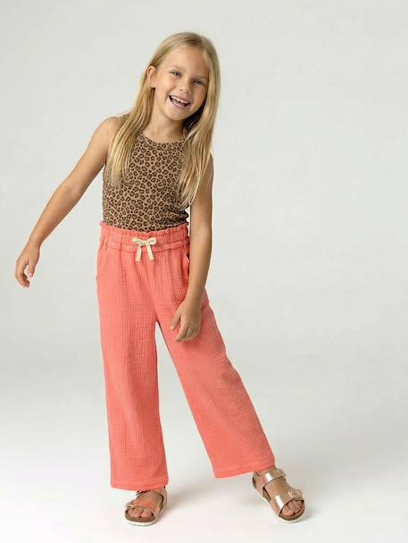 Pantalon large gaze de coton rose+vert de gris 1 - vertbaudet enfant 