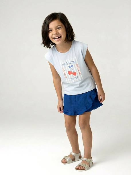 Tee-shirt fille cropped manches courtes épaulées bleu pâle+rose pâle 6 - vertbaudet enfant 