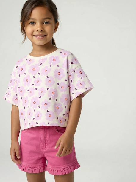 T-shirt fille cropped manches courtes beige+écru+rayé violet+rose poudré 7 - vertbaudet enfant 