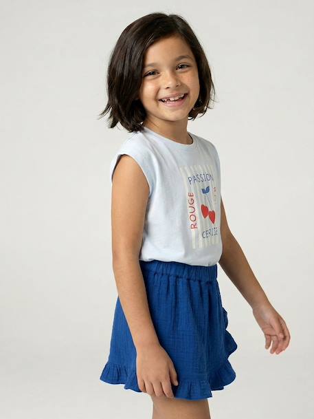 Jupe short fille gaze coton bleu électrique+rouge 5 - vertbaudet enfant 