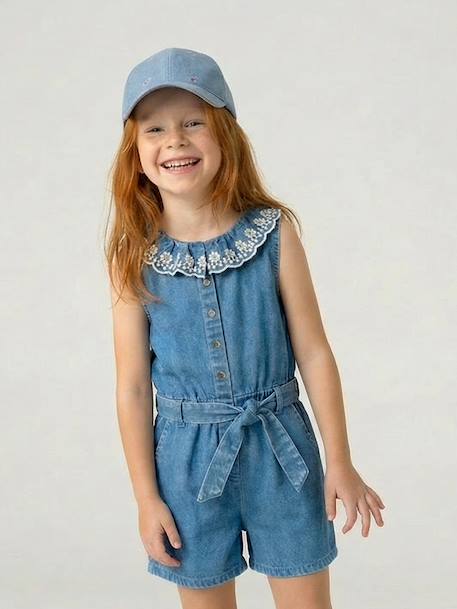 Casquette brodée fille bleu jean+écru 1 - vertbaudet enfant 