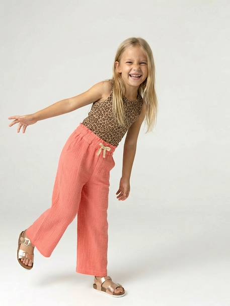 Pantalon large gaze de coton rose+vert de gris 2 - vertbaudet enfant 