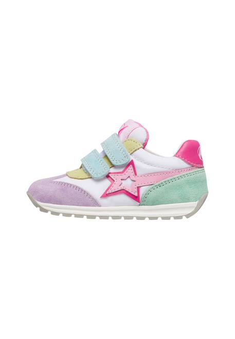 Sneakers en cuir et tissu crumi vl. Blanc-lilas+Bleu-blanc 3 - vertbaudet enfant 