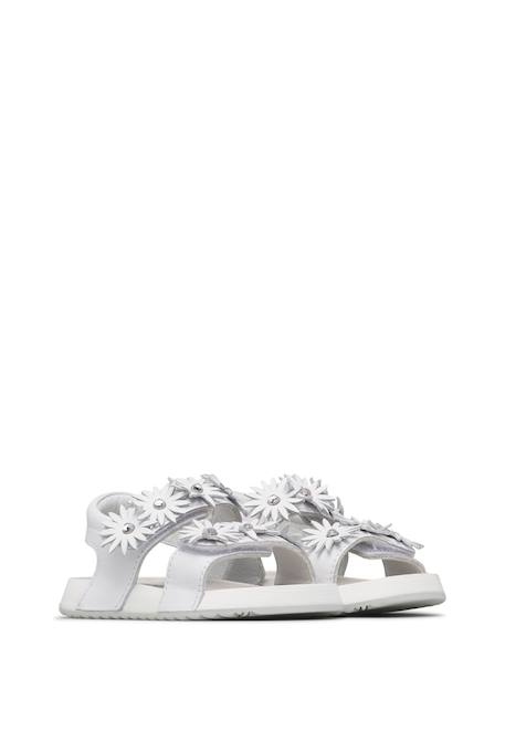 Sandales en cuir avec des fleurs lunia. Blanc-+Platine- 2 - vertbaudet enfant 
